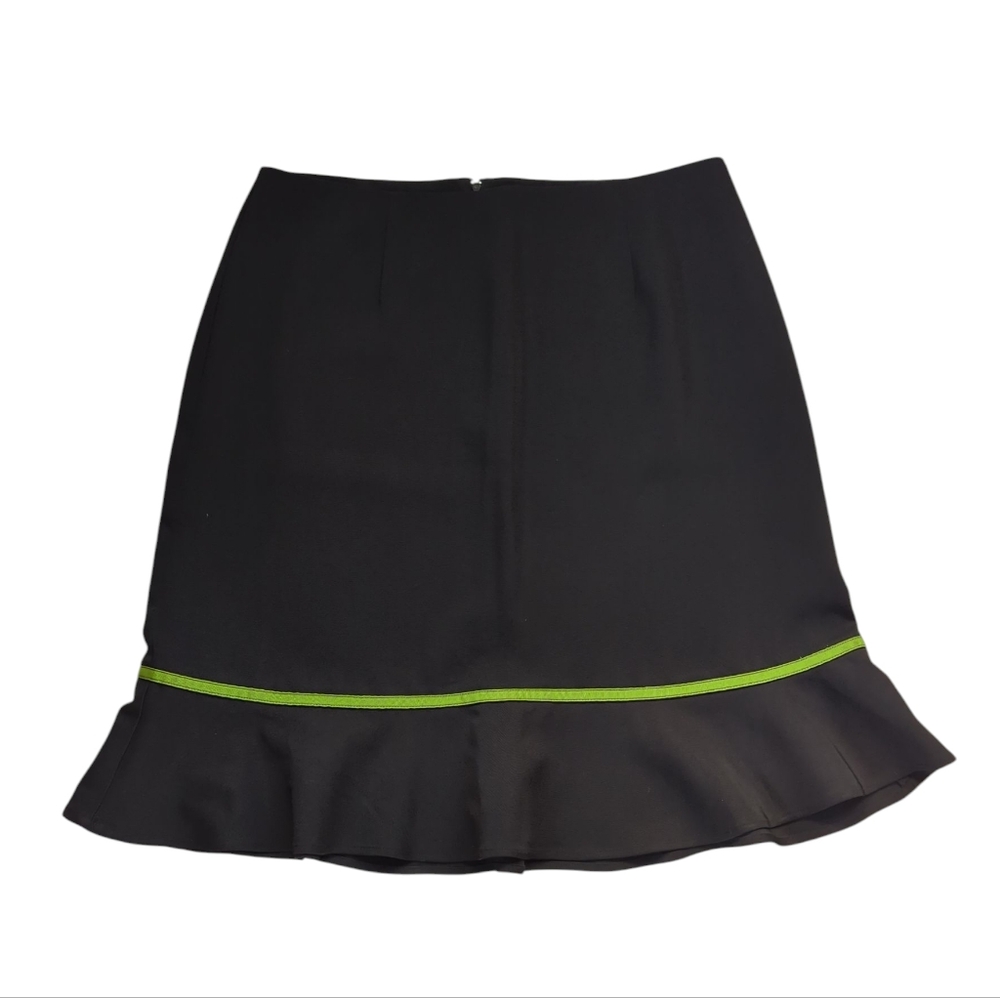 Vintage Alyn Paige New York Stripe Ruffle Hem A-Line Skirt J 9/10 Black Green